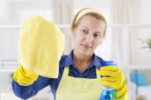Professional cleaner in Clapham maintaining a tidy living room