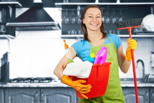 Professional cleaning staff working in a modern Clapham property